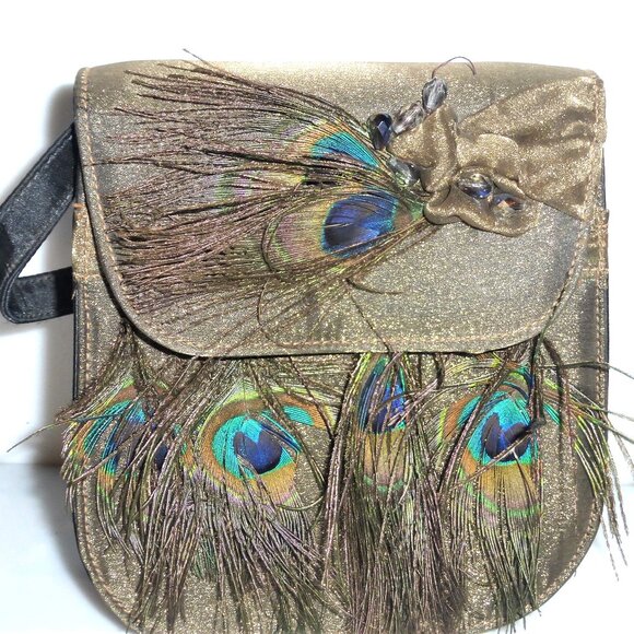 Unique Vintage Purse CUSTOM MADE PEACOCK FEATHERS Woman's PURSE Ladies Handbag - Picture 1 of 7
